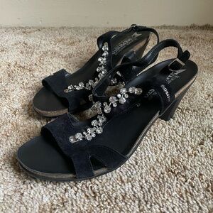 Mephisto Women’s Size 40 Wedge With Gems Leather Black Vacation Summer Office